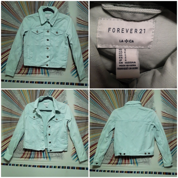 Forever 21 Girls Age 12-13 (152-158cm) Light Blue-Green Denim Type Jean Jacket - Picture 1 of 16